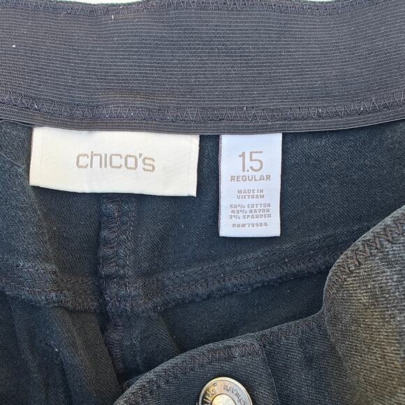 Chico’s Black Jeans Size 1.5 Regular Stretch Denim Straight Leg Mid Rise - Picture 4 of 6